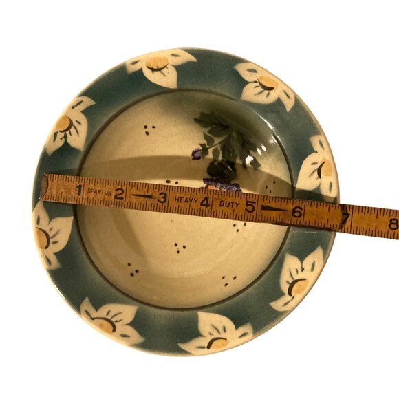 Signed Art Pottery Bowl Green and Purple Florals - Picture 6 of 6